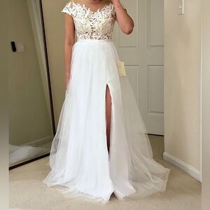 Elegant White Lace Off-Shoulder Gown